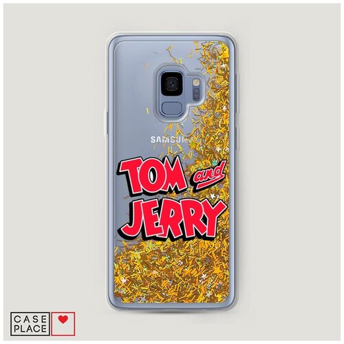 фото Чехол жидкий с блестками samsung galaxy s9 лого том и джерри case place