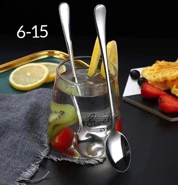 фото Набор металлических десертных ложек из нержавеющей стали 6шт, 19см