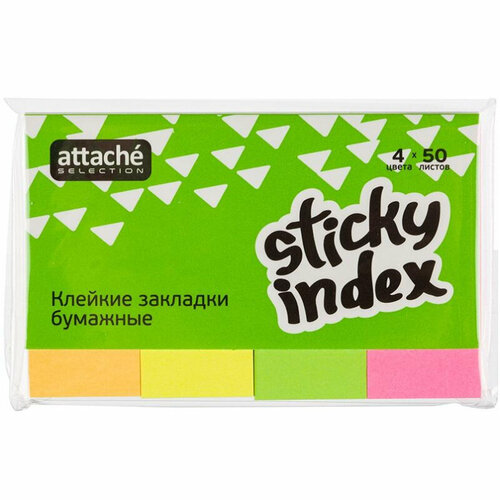 Комплект 19 штук, Клейкие закладки бумаж. 4цв. по 50л. 50ммх20 Attache Selection