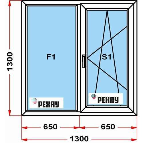 Окно из профиля РЕХАУ GRAZIO (1300 x 1300), с поворотно-откидной створкой, 3 стекла окно из профиля рехау grazio 70 мм в1200 x ш1200 38 с поворотной и поворотно откидной створкой 3 стекла