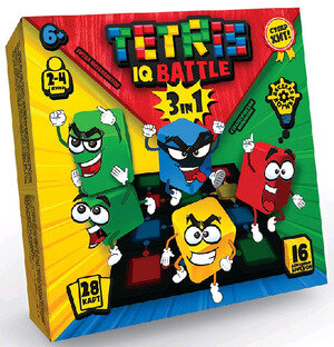 *Игр(DankoToys) Tetris IQ battle 3в1 Веселая логика [28карточек;15дерев. брусков; поле; кубик] (G-TIB-02)