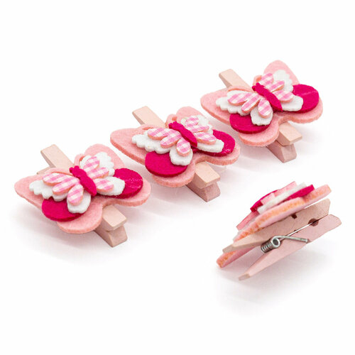 Набор декоративных прищепок Айрис 'Decorative Gift' PR, 4 шт (упак) (54 бабочка/розовая) 20 шт деревянные разноцветные прищепки для детской одежды