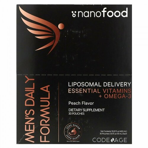 Codeage, Nanofood, Liposomal Men&#x27; s Daily Formula, Peach, 30 Pouches, 0.5 fl oz (15 ml) Each