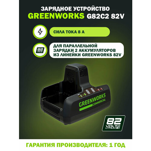 Зарядное устройство Greenworks G82C2 82V для 2 аккумуляторов универсальное сила тока 8А 999000₽