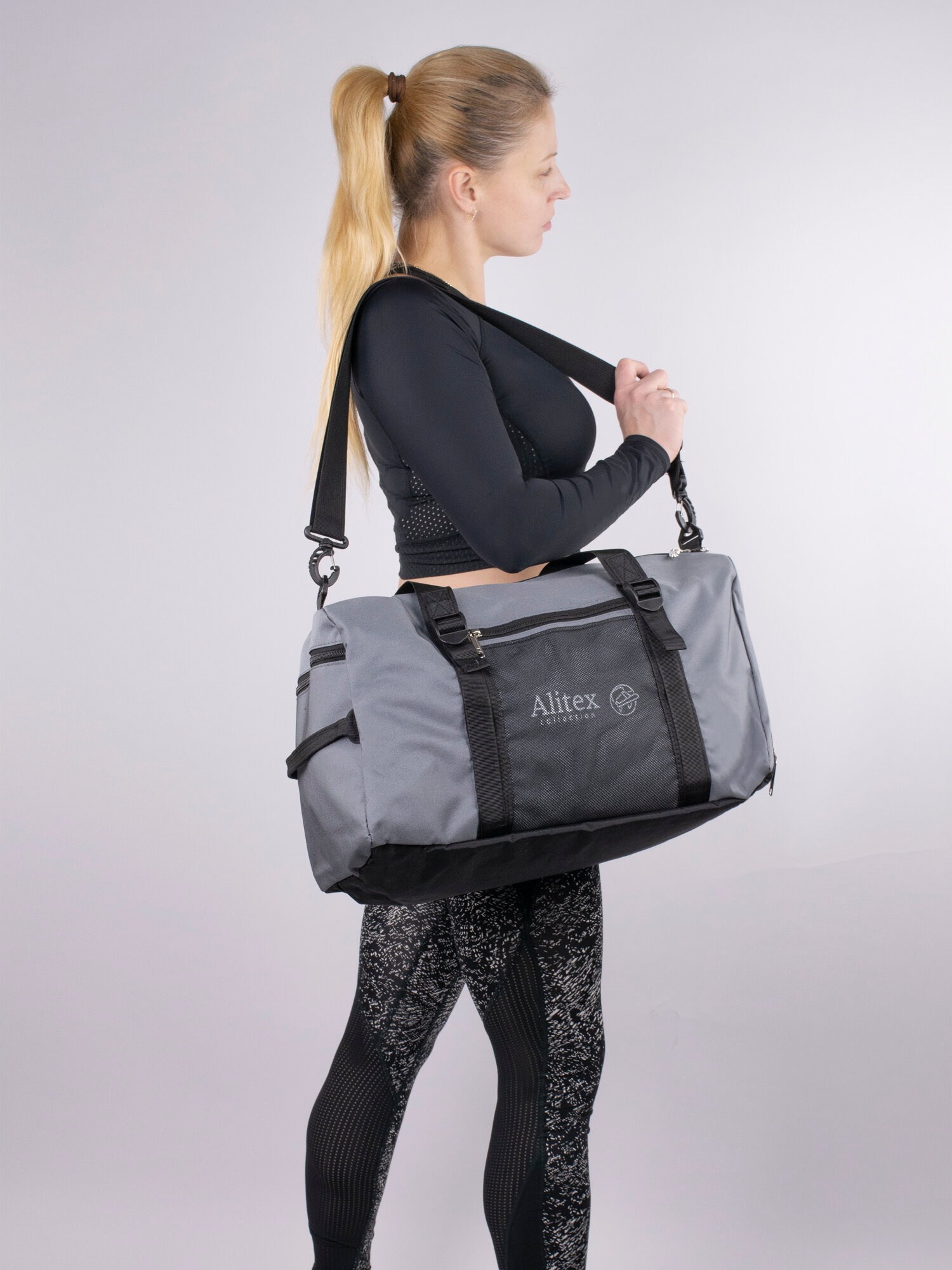 Сумка спортивная сумка-рюкзак Galteria AL008-2, 36 л, 27х27х50 см, ручная кладь, отделение для обуви, отделение для ноутбука, плечевой ремень, водонепроницаемая, быстросохнущая, серый - фотография № 15