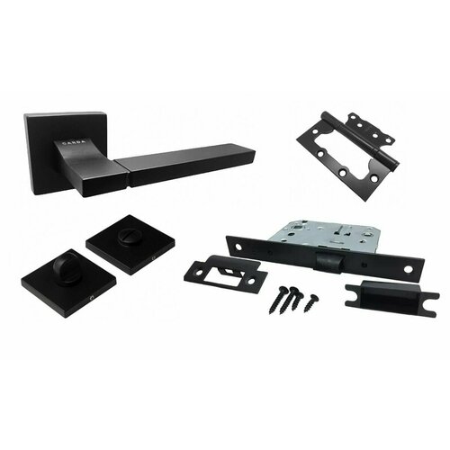 Дверная ручка межкомнатная CARDA модели гауда на квадратном основании цвет Черный, комплект сантехнический с петлями накладными