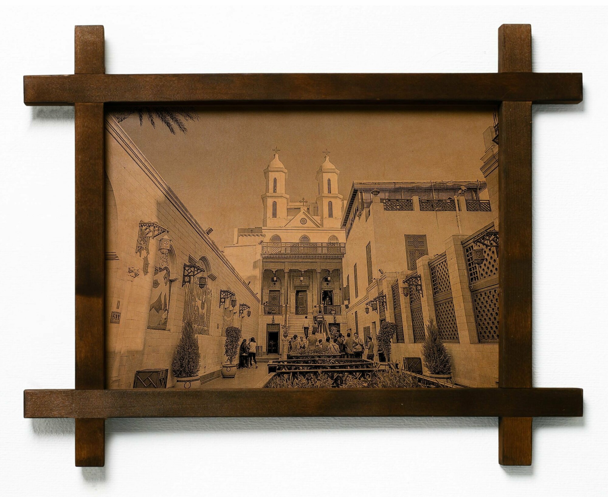 Картина Церковь Святой Девы Марии, гравировка на натуральной коже, интерьерная для украшения и декора на стену в деревянной раме, подарок, BoomGift