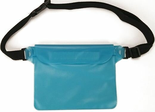 фото Водонепроницаемая сумка голубая чехол на пояс и на плечо для документов и для телефона