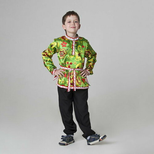 Карнавальная русская рубаха Хохлома, атлас, р. 30, рост 110-116 см, цвет зелёный