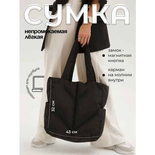 фото Сумка шоппер cattacode store, фактура стеганая, чeрный