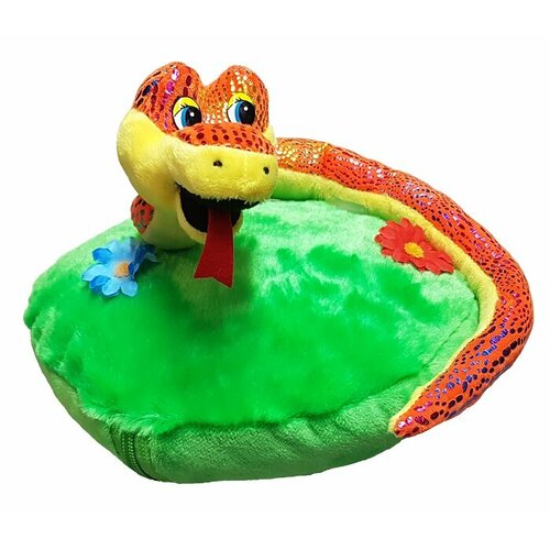 Мягкая игрушка-конфетница для подарков и конфет Новогодняя упаковка 850 г Змейка на полянке Символ 2025 г 600₽