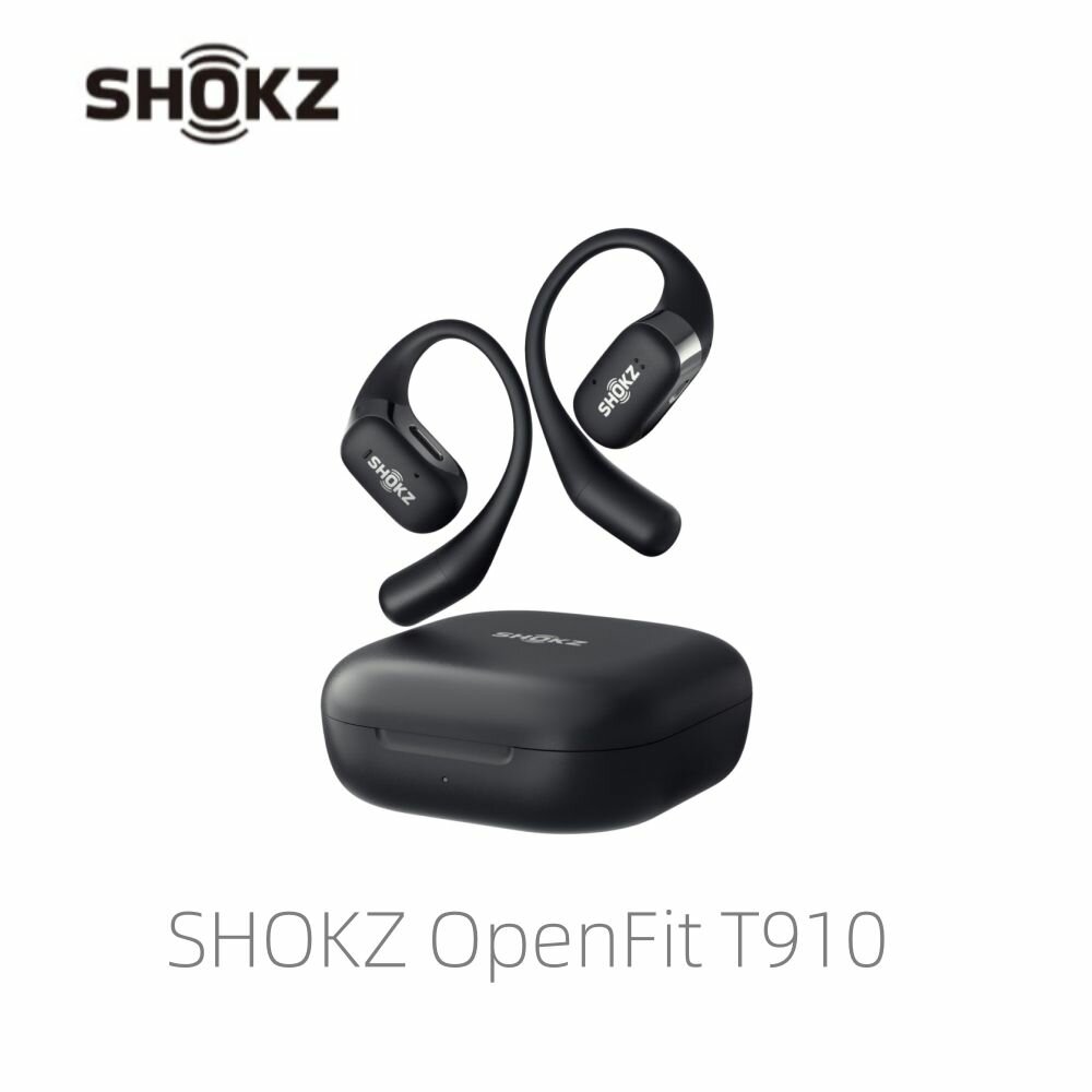 SHOKZ OpenFit T910 - открытые беспроводные наушники Bluetooth с микрофоном, затычки для ушей с подвеской, защита от пота, быстрая зарядка, 28 часов воспроизведения, совместимые с iPhone и Android