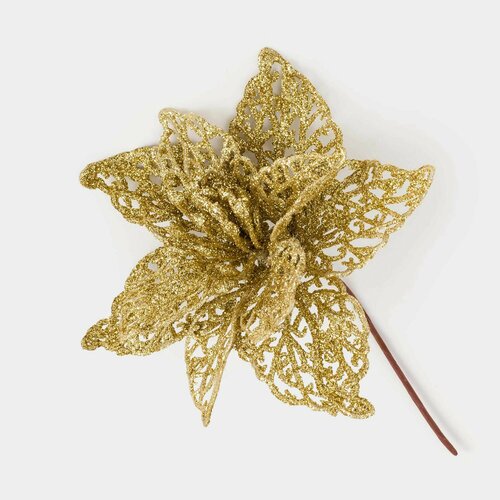 Украшение декоративное, 19 см, пластик, золотистое, Пуансеттия, Flower decor золотистый