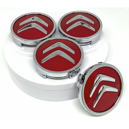 Колпачки заглушки на литые диски Citroen (Ситроен) 60мм 4 штуки красный