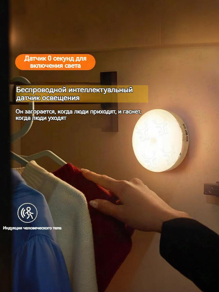 Беспроводной умный светодиодный ночник светильник с датчиком движения и освещенности USB-зарядка регулировка яркости