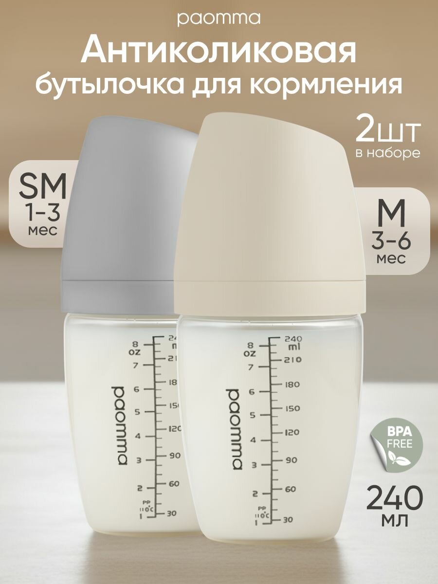 Бутылочка для кормления, для новорожденных, 2 шт, 240 мл SM/M, Paomma