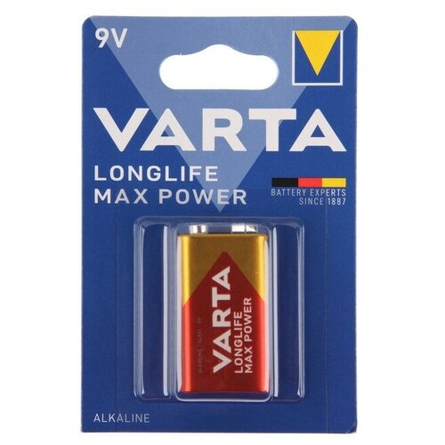 Батарейка алкалиновая Varta LONGLIFE MAX POWER, 6LR61-1BL, 9В, крона, блистер, 1 шт. 