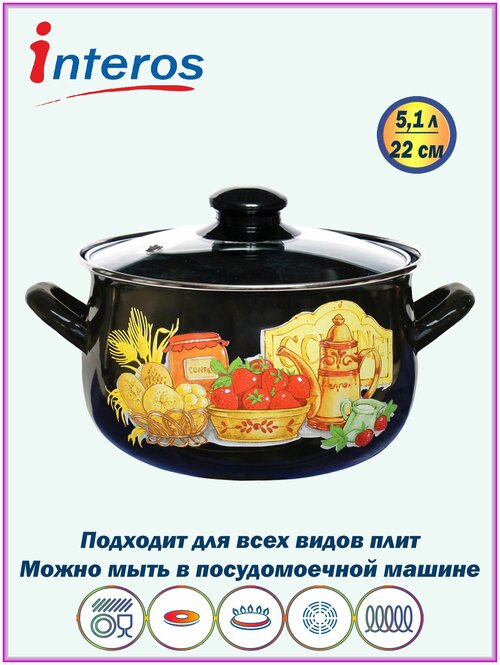 Лакомка чёрная 5,1л кастрюля со стекл. кр.