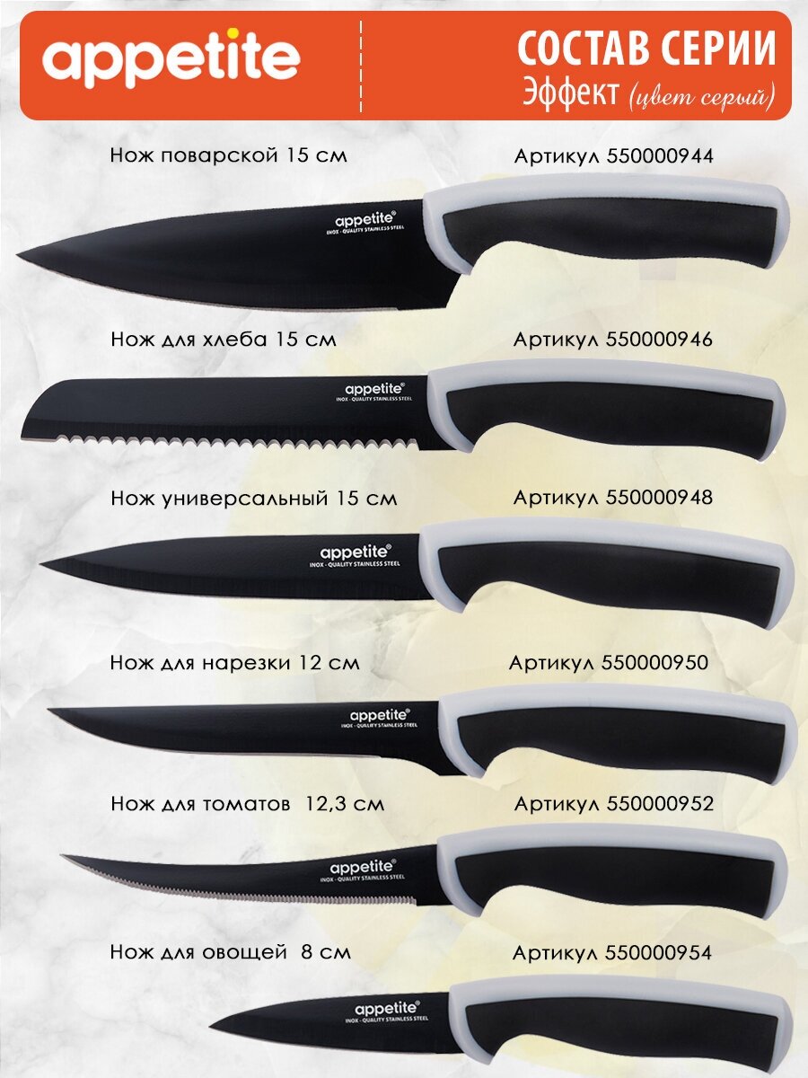 Нож Appetite Эффект Grey FLT-002B-6G - длина лезвия 80mm - фотография № 11