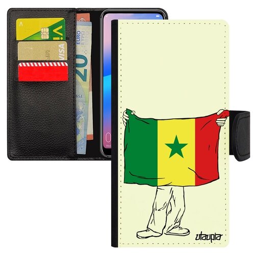 фото Чехол-книжка для мобильного huawei p30 lite, "флаг сенегала с руками" патриот туризм utaupia