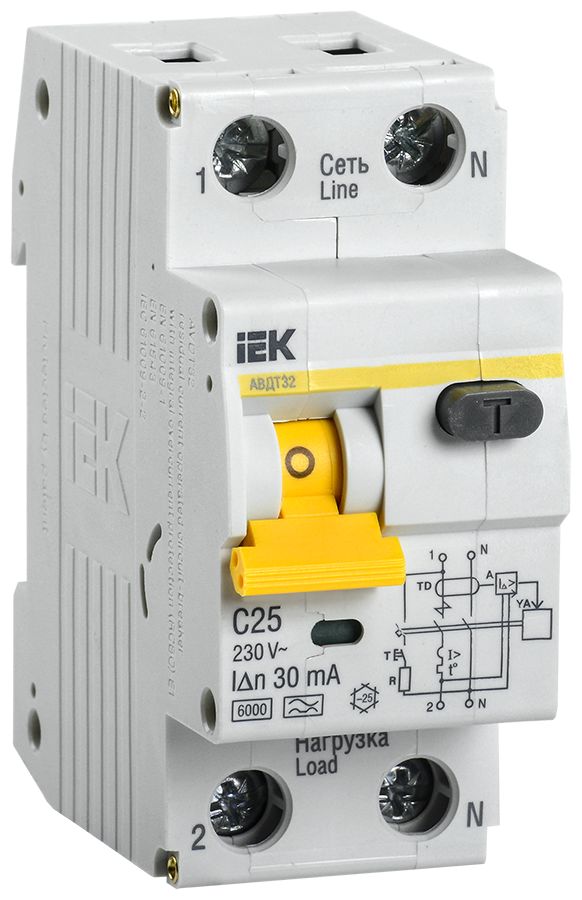 Автоматический выключатель дифференциального тока IEK АВДТ-32C25, 25А, 30мА