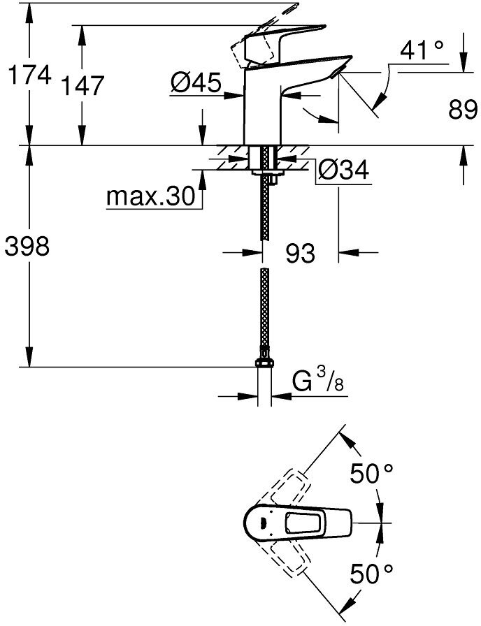 Смеситель для раковины 89 мм, гладкий Grohe BauLoop 23337001