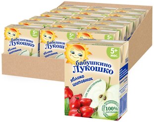 Сок осветленный Бабушкино Лукошко Яблоко-шиповник (Tetra Pak), с 5 месяцев, 0.2 л, в упаковке 18 шт.