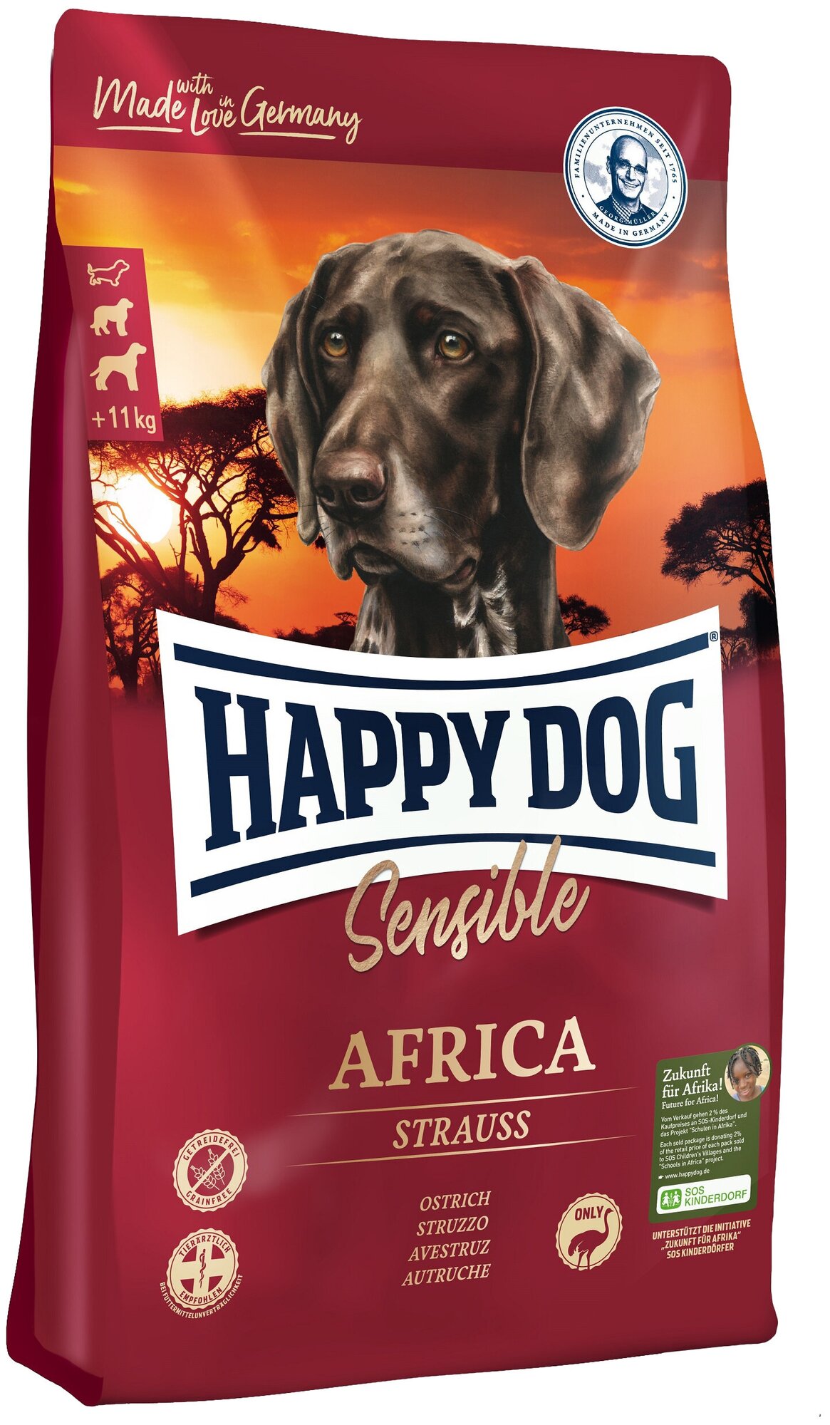 Сухой корм для собак Happy Dog Supreme Sensible страус, с картофелем 1 уп. х 1 шт. х 4 кг (для средних и крупных пород)