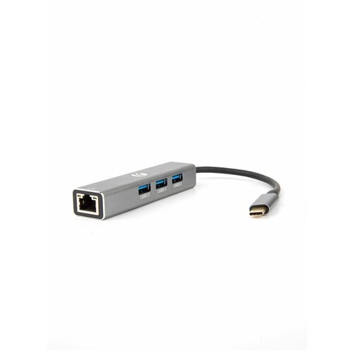 Кабель-концентратор USB 3.1 Type-Cm --> RJ-45+3port USB3.0(f) Aluminum Shell VCOM harper usb концентраторы hub 10mb black usb концентратор интерфейс 10 х usb 3 2 переходник usb 3 0 type c скорость передачи данных до 5 гб с