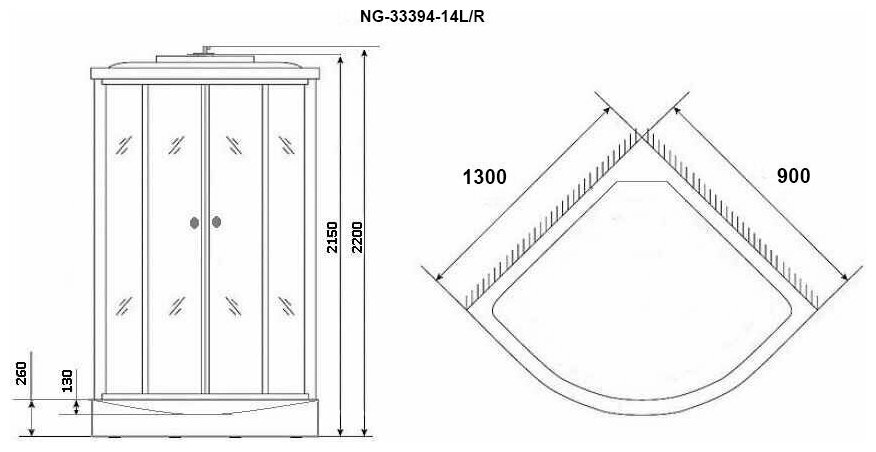 Душевая кабина Niagara Classic NG- 33394-14R (1300х900х2150) средний поддон (26см) стекло матовое 4 места