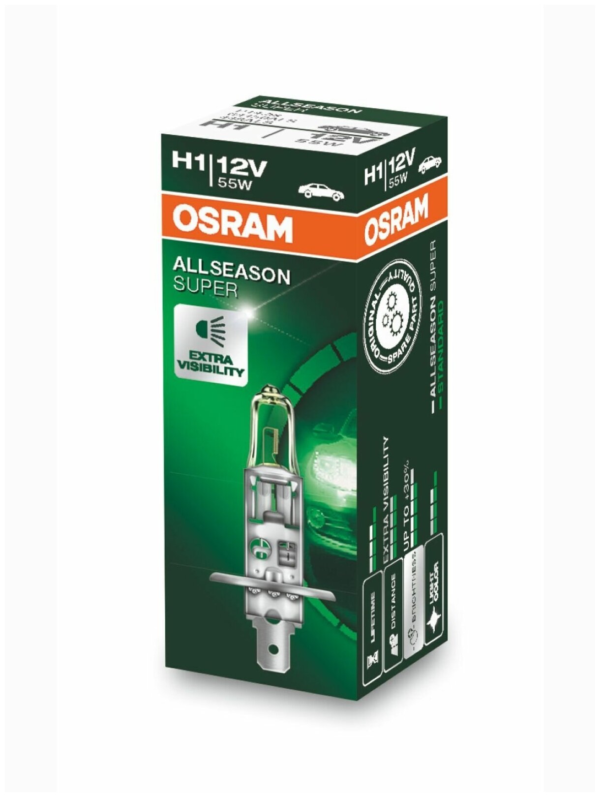 Лампа автомобильная галогенная H1 OSRAM +30% Allseason Super O-64150ALS 1 шт, 12-55 10/100 HIT, лампы h1, галогеновая лампа h1, h1 лампа для автомобиля, лампочки h1 для автомобилей, товары для авто