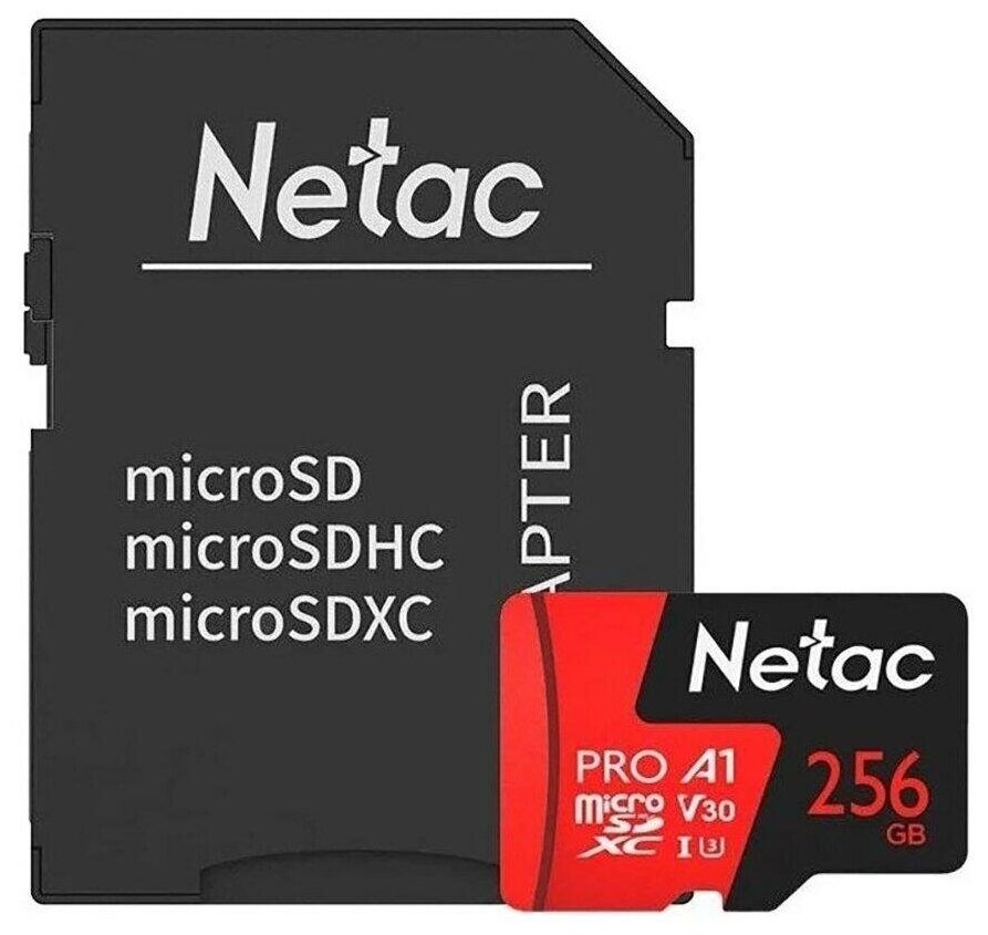 Карта памяти Netac MicroSD 256GB V30A1C10 100Mb/s+adp