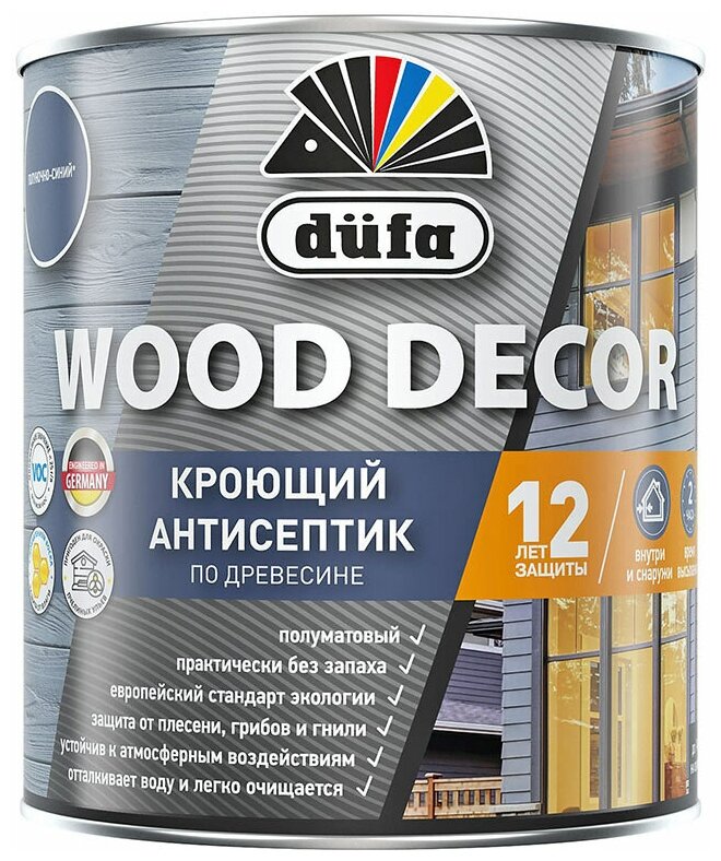 Антисептик Dufa Wood Decor кроющий декоративный для дерева полуночно-синий 09 л