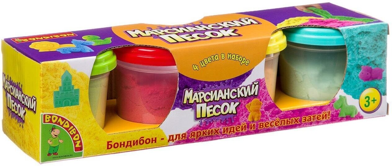 Набор игровой Вondibon "Марсианский песок", 4 цвета по 100 г, ВОХ 24х6х6,5 см