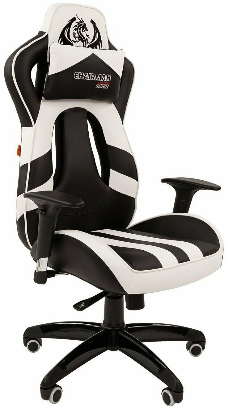 Игровое кресло Chairman game 25 черный/белый (экокожа, регулируемый угол наклона, механизм качания)