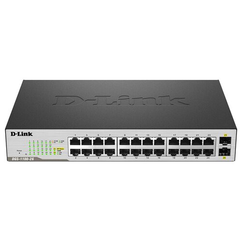 D-Link Dgs-1100-26mpv2/a3a Настраиваемый L2 коммутатор с 24 портами 10/100/1000Base-T и 2 комбо-порт .