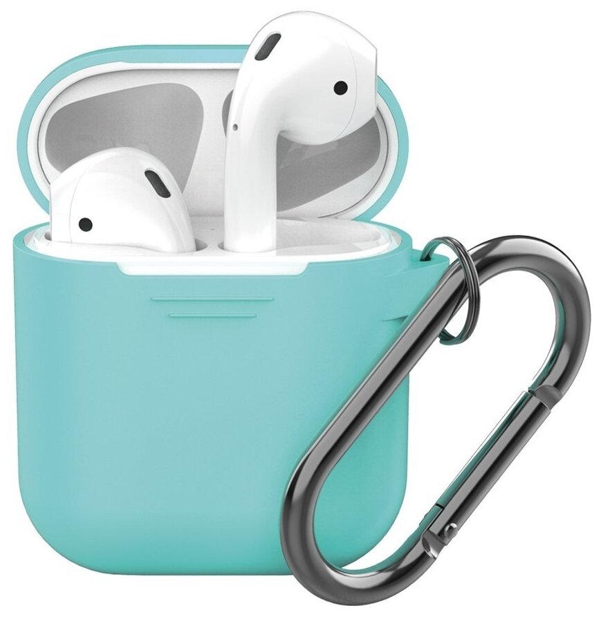 Силиконовый чехол для AirPods, карабин, ремешок, мятный, Deppa