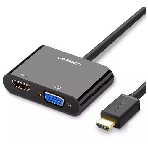 Конвертер UGreen CM101 HDMI - VGA/HDMI (40744), 0.3 м, 1 шт., черный усилитель видеосигнала ugreen 40265 hdmi signal amplifier цвет белый