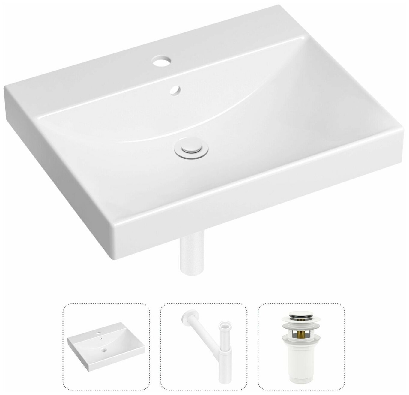 Врезная раковина в ванную Lavinia Boho Bathroom Sink 21520584 в комплекте 3 в 1: умывальник белый, донный клапан и сифон в цвете матовый белый - фотография № 1