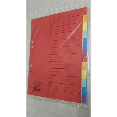 Разделитель Quantus, картон, А4, 12 разделов Цветной