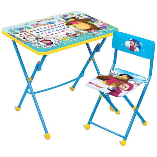 фото Комплект nika стол + стул маша и медведь c азбукой №2 (ку1/2) 60x45 см голубой/розовый