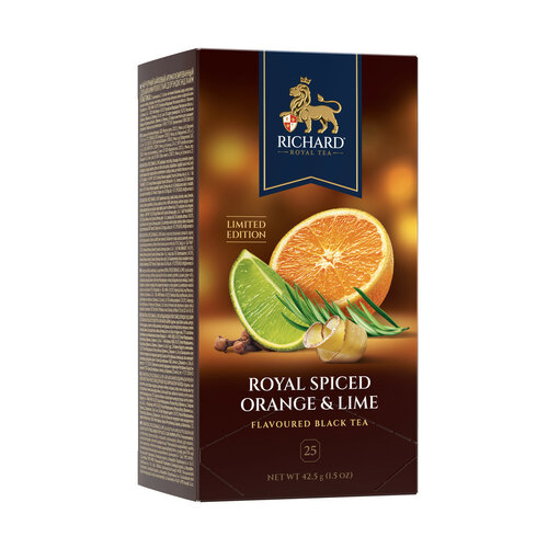 Чай черный Richard Royal Spiced Orange & Lime в пакетиках, апельсин, лайм, цитрус, розмарин, 42.5 г, 25 пак.