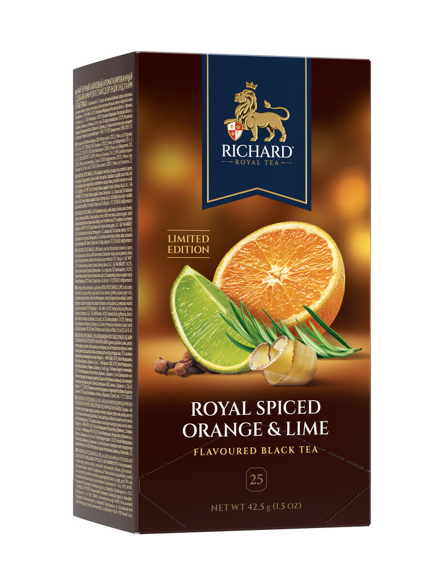 Чай Richard "ROYAL SPICED ORANGE & LIME" чай чёрный ароматизированный в формате 25 саш. - фотография № 1