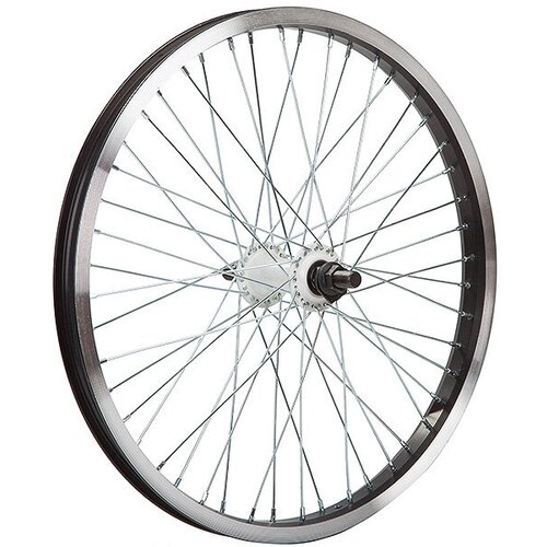 фото Колесо 20" переднее для bmx, двойной алюм. обод 48 отв, втулка sf-b17f аллюм, гайка 14мм ось, пром подшип белое stg