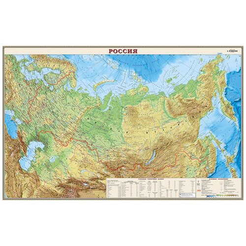Карта.Россия.Физическая. 1:7М лам. на рейках в тубусе