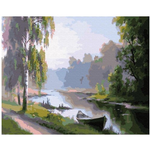 картина по номерам лодка на реке 40x50 см Картина по номерам Дорога, лодка и река, 40x50 см