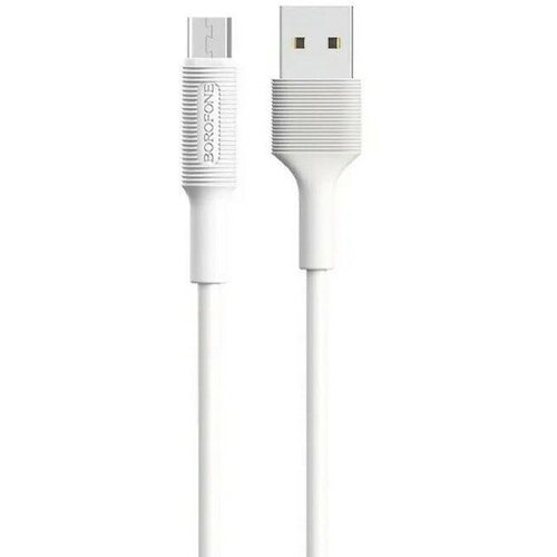 Кабель Borofone BX1, microUSB - USB, 2.4 А, 1 м, PVC оплётка, белый кабель usb микро usb borofone bx33 billow 1 0м круглый 4a пвх белый