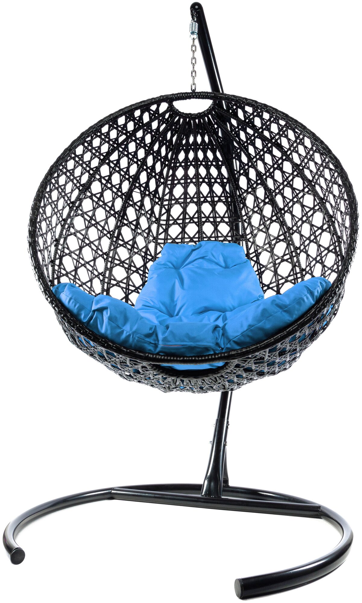 Подвесное кресло M-Group круглый Люкс чёрное, голубая подушка - фотография № 3
