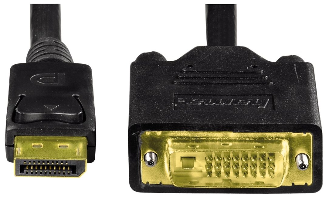 Кабель DVI HAMA H-54593, DisplayPort (m) - DVI-D(m) dual link, GOLD , 1.8м, черный [00054593] - фото №2