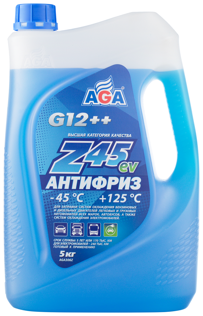 Антифриз Aga z45 g12++ готовый -45c синий 5 кг AGA306Z (допуск для электромобилей) Aga AGA306Z